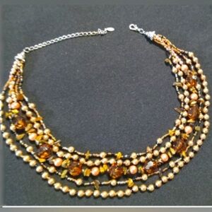 Multi Strand Brown Pearl Bead Necklace Adjustable 16–20 Inch Costume Jewelry